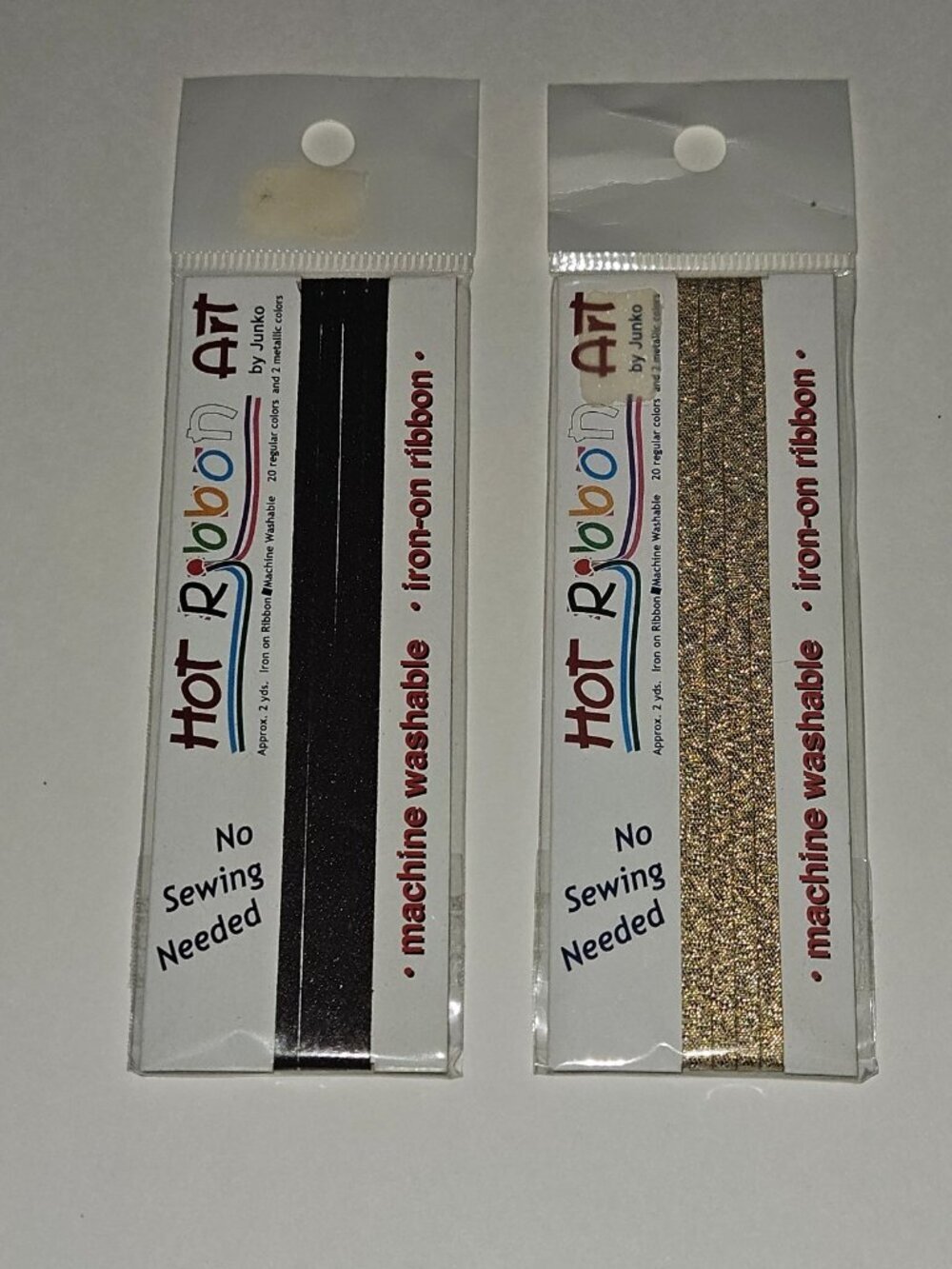 NOS 2 Pkgs Hot Ribbon Art Gold Dark Brown Iron On Approx 2 Yards Junko